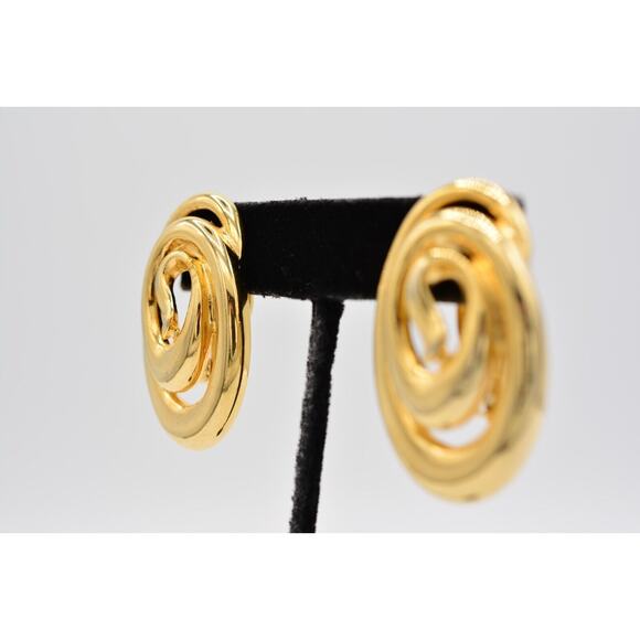 Fernando Originals Vintage Clip Earrings Chunky Gold Tone FO Signed 1980s BinAI - Picture 3 of 12